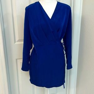 Crossover Wrap Around Long Sleeve Blue Dress Size 6